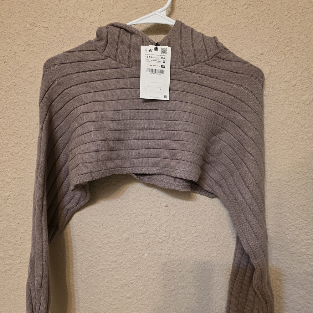 2 For $15 ⭐️ NWT Zara Mauve Cropped Hooded Ribbed Sweater